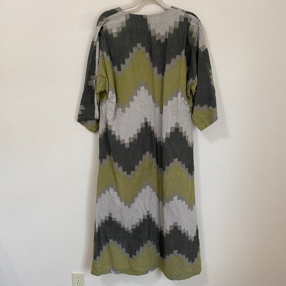Handmade Chevron Kaftan Dress Green Gray Boho Lagenlook Maxi One Size - Picture 5 of 5